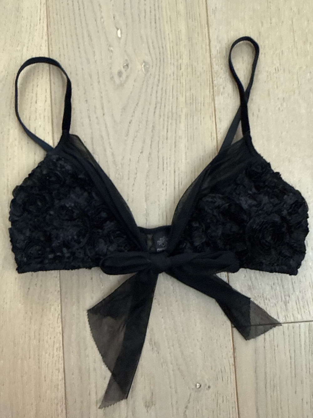 Only Hearts Black Floral Appliqué Bralette with Sheer Tie